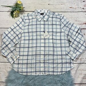 NEW Untuckit Melini Shirt Blue White Plaid Button Down Long Sleeve Womens Sz 10